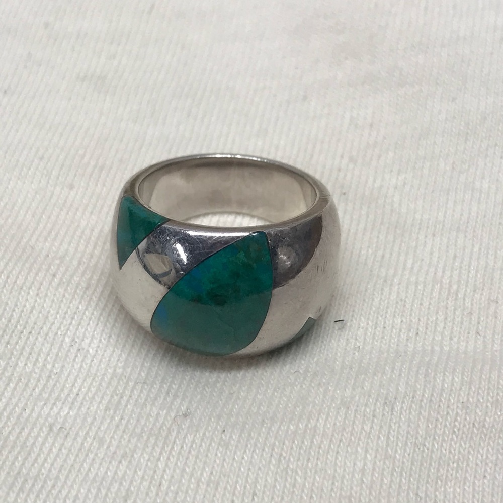 Novica Sterling Silver Chrysocolla Inlay Domed Band Ring Size 6